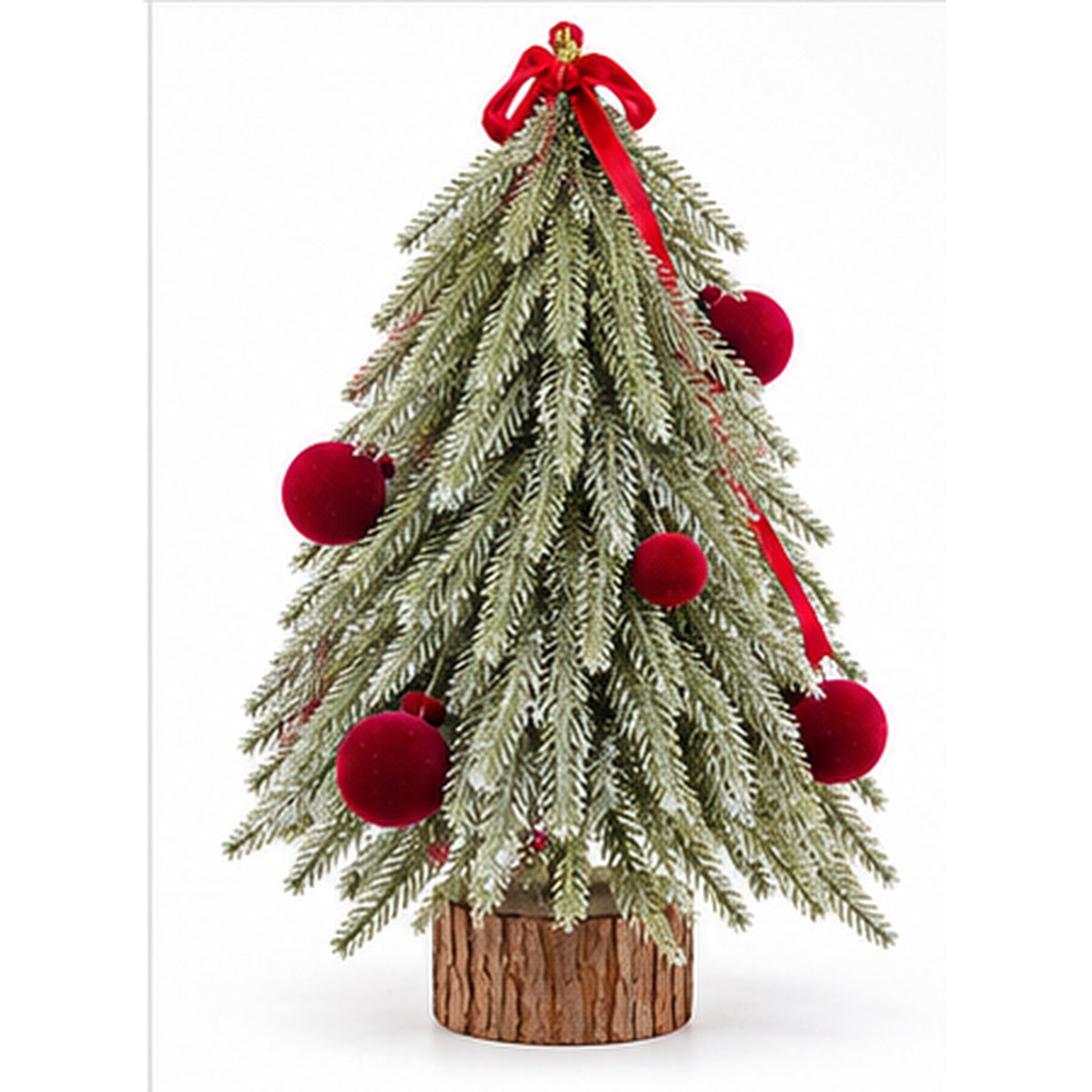 Nordic Tabletop Decorated Mini Christmas Tree with Red Velvet Baubles – alternative full tree angle
