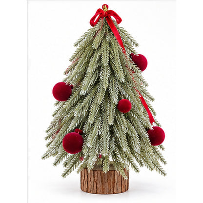 Nordic Tabletop Decorated Mini Christmas Tree with Red Velvet Baubles – alternative full tree angle