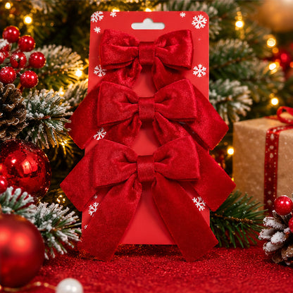 Plush Red Velvet Christmas Tree Bows – Set of 3 – festive holiday gift packaging display