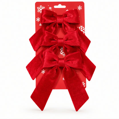 Plush Red Velvet Christmas Tree Bows – Set of 3 – front view on card