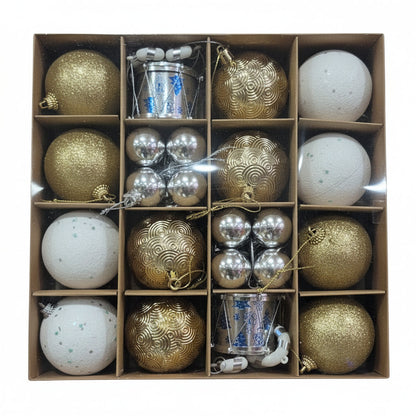 Premium Christmas Ornament Ball Set - Gold, Silver & White Balls Collection with Decorative Drum - 1
