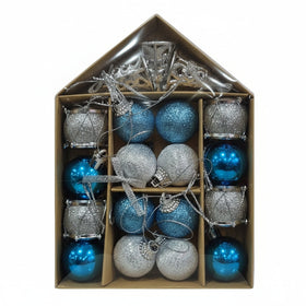 Premium Christmas Ornament Set - Blue & Silver Collection with Bells, Drums, and Baubles - 1