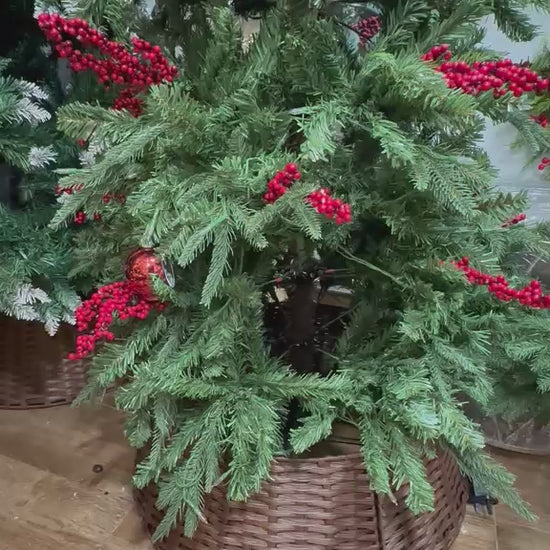 7ft Slim LED Christmas Tree with Red Berries & Wicker Basket – product showcase video 2