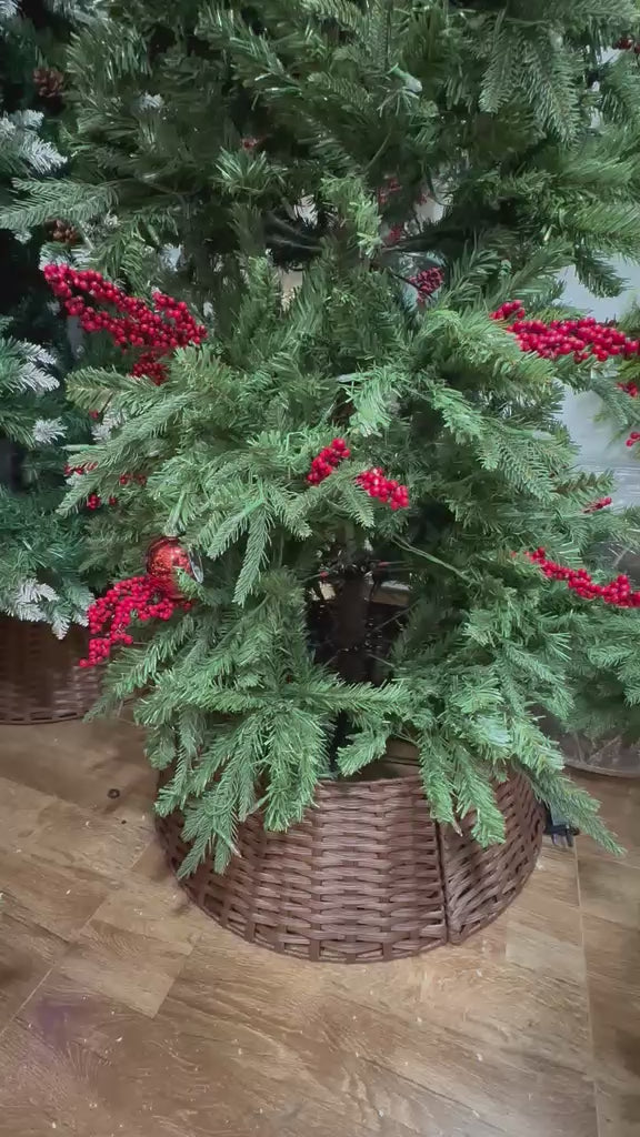 7ft Slim LED Christmas Tree with Red Berries & Wicker Basket – product showcase video 2
