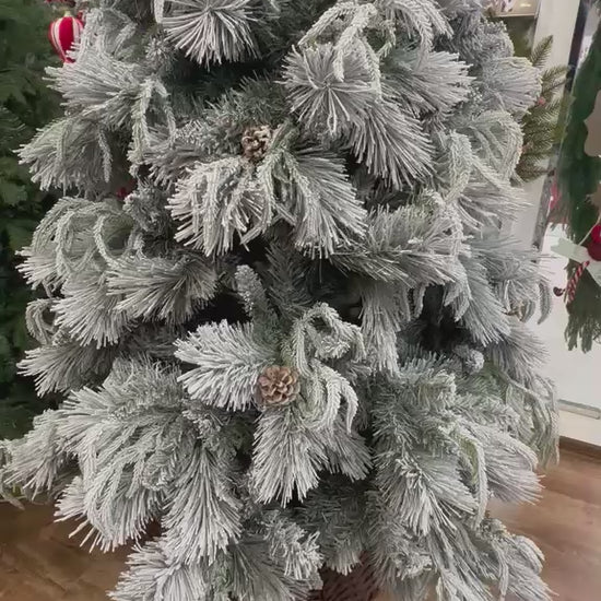 6ft Snow-Flocked Decorated Christmas Tree with Wicker Basket – product showcase video