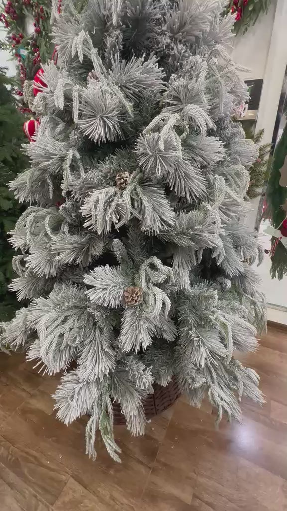 6ft Snow-Flocked Decorated Christmas Tree with Wicker Basket – product showcase video