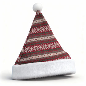 Red and White Nordic Striped Santa Hat With Pom Pom - 1