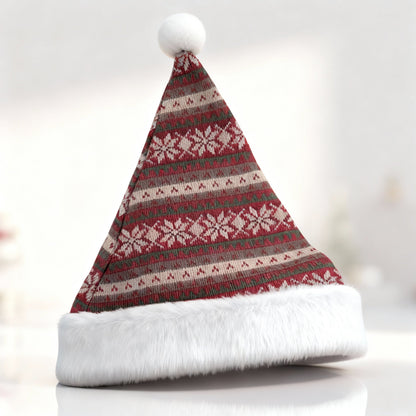 Red and White Nordic Striped Santa Hat With Pom Pom - 2
