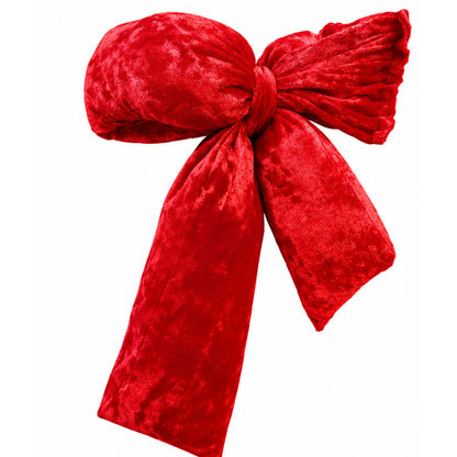 Red Velvet Puffy Christmas Bow Tree Topper & Holiday Decoration – front view on white background