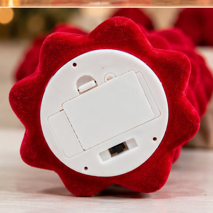 Festive Red Velvet Tabletop Mini Christmas Tree with Star Topper – weighted base and switch detail view