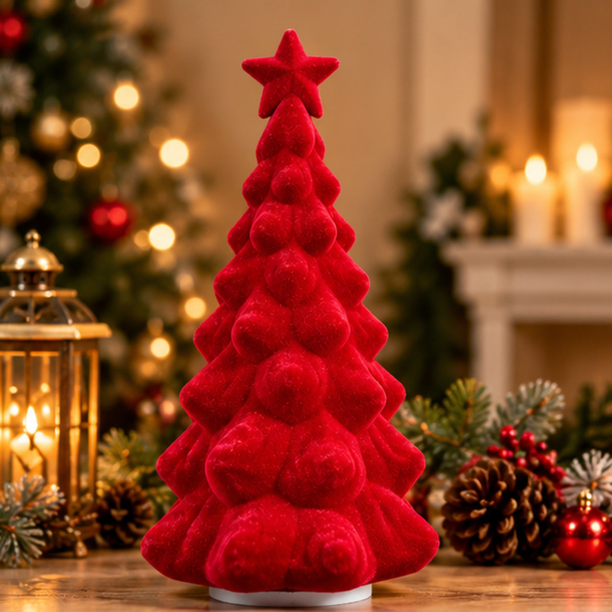 Festive Red Velvet Tabletop Mini Christmas Tree with Star Topper – festive tabletop holiday display