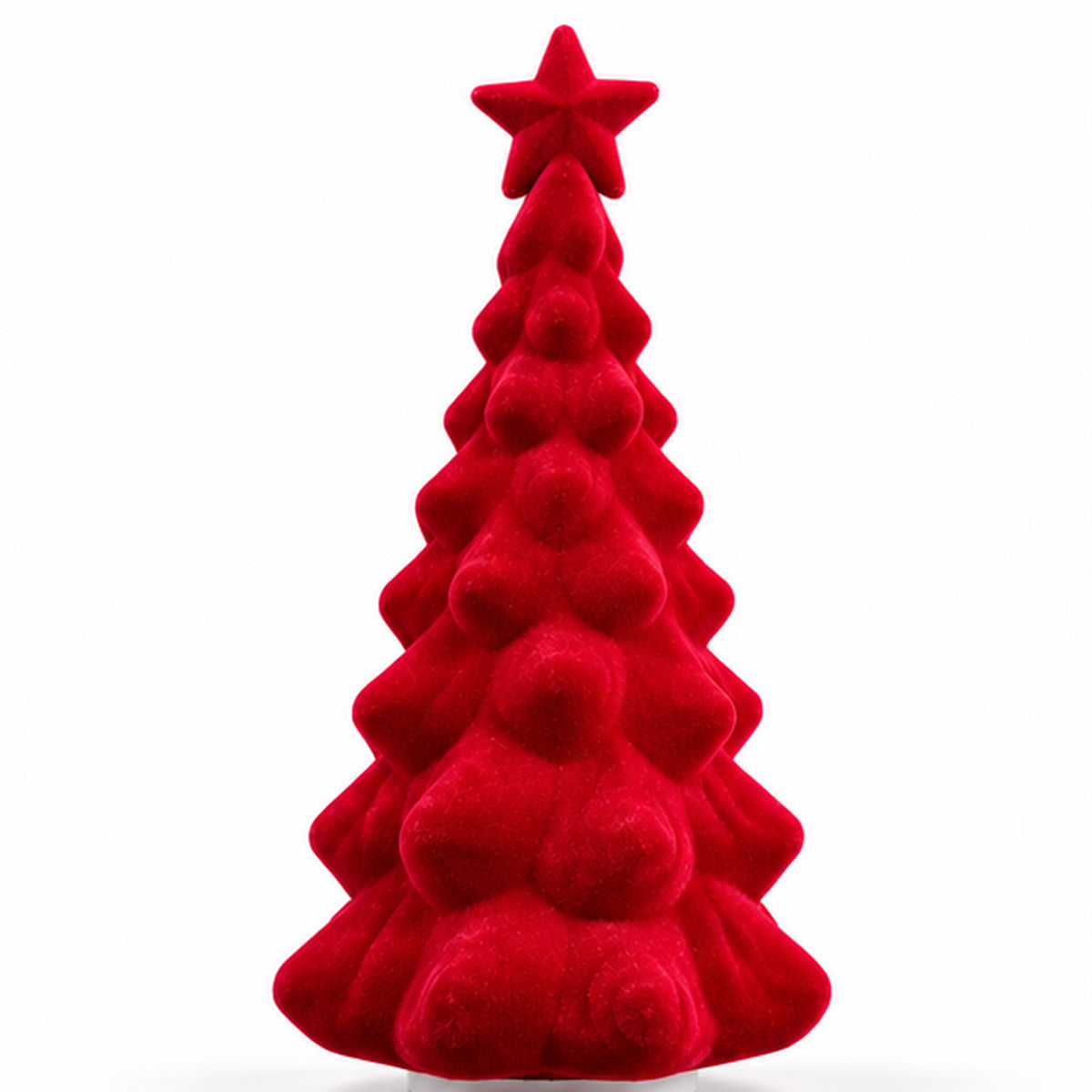 Festive Red Velvet Tabletop Mini Christmas Tree with Star Topper – front view on white background