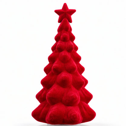 Festive Red Velvet Tabletop Mini Christmas Tree with Star Topper – front view on white background
