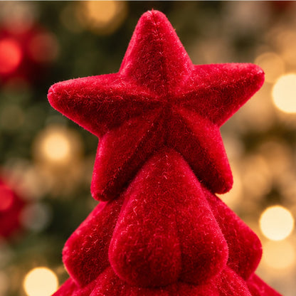 Festive Red Velvet Tabletop Mini Christmas Tree with Star Topper – velvet star topper closeup view