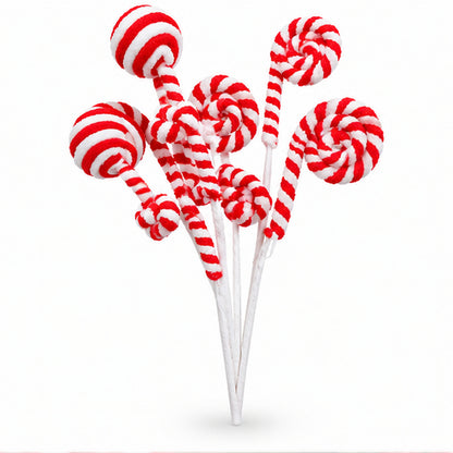Red & White Peppermint Candy Christmas Tree Floral Pick Spray – front view on white background