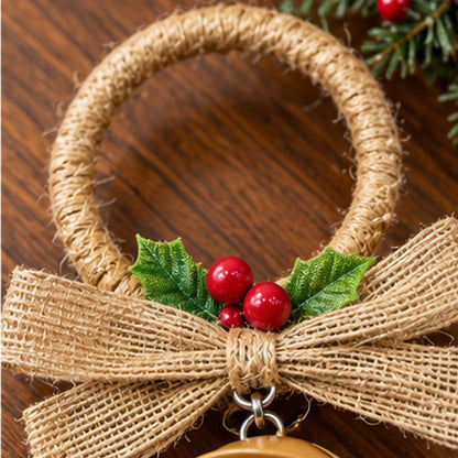 Rustic Red Metal Jingle Bells Christmas Door Hanging with Jute Bow – Antique Gold variant view