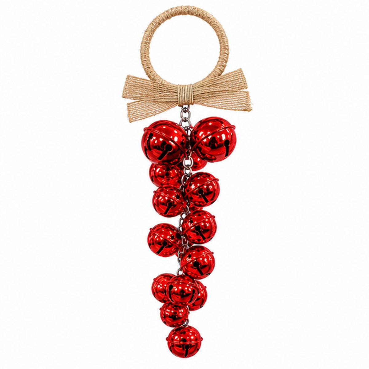 Rustic Gold Metal Jingle Bells Christmas Door Hanging with Jute Bow – Metallic Red variant view