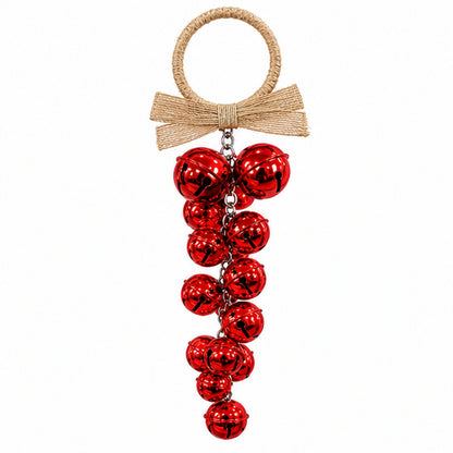Rustic Gold Metal Jingle Bells Christmas Door Hanging with Jute Bow – Metallic Red variant view