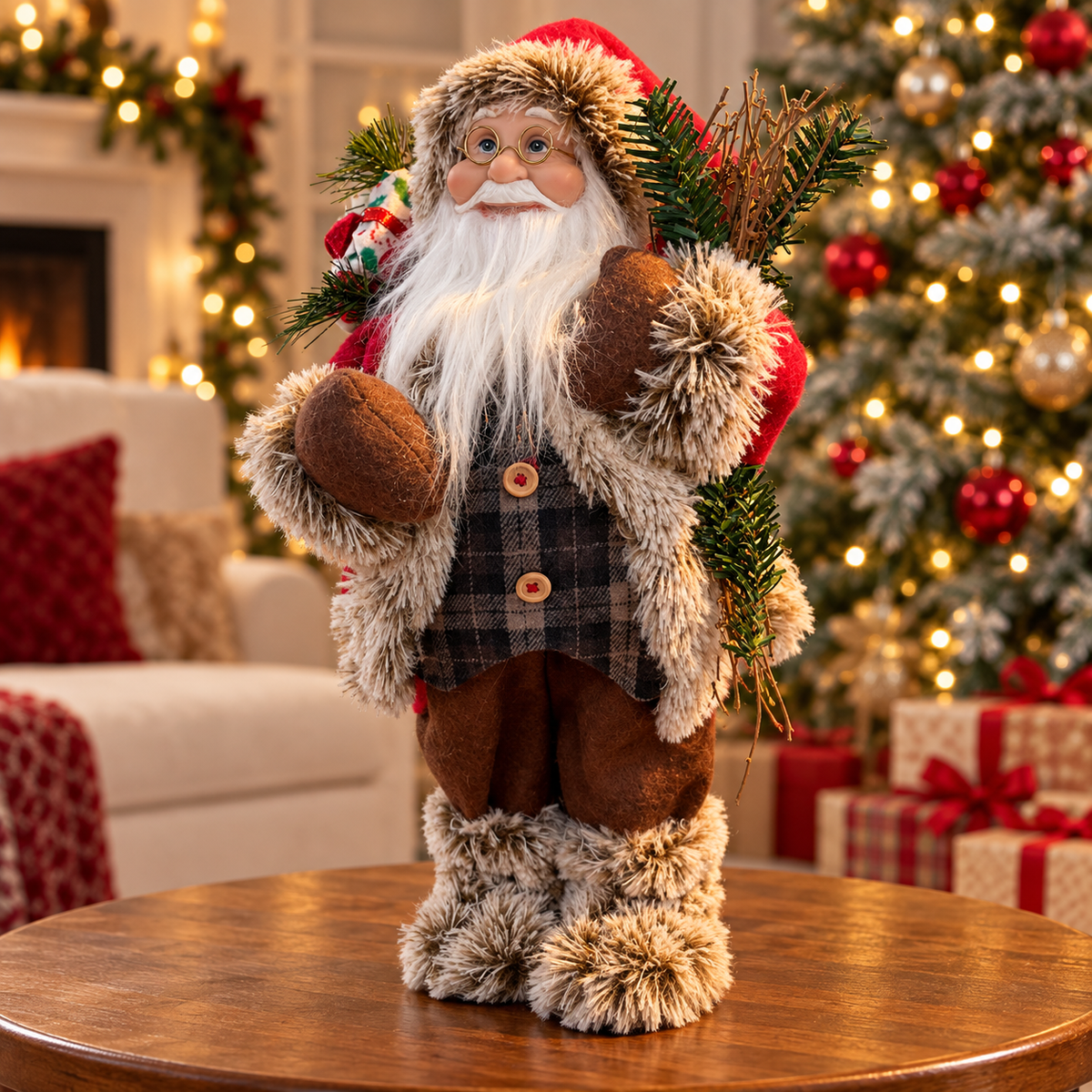 Rustic Santa Claus Christmas Figurine with Faux-Fur Trim – additional product view 4