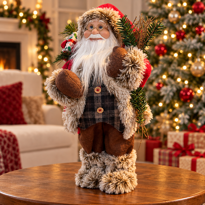 Rustic Santa Claus Christmas Figurine with Faux-Fur Trim – additional product view 4
