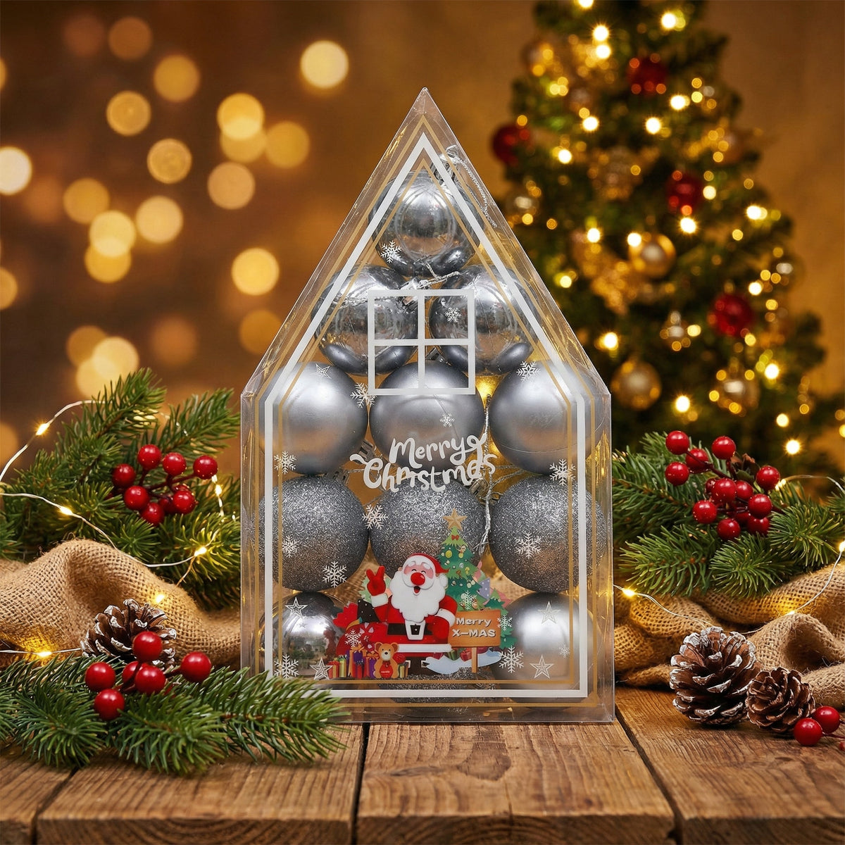Silver Color Christmas Baubles Set - Mixed Finishes Collection - 2