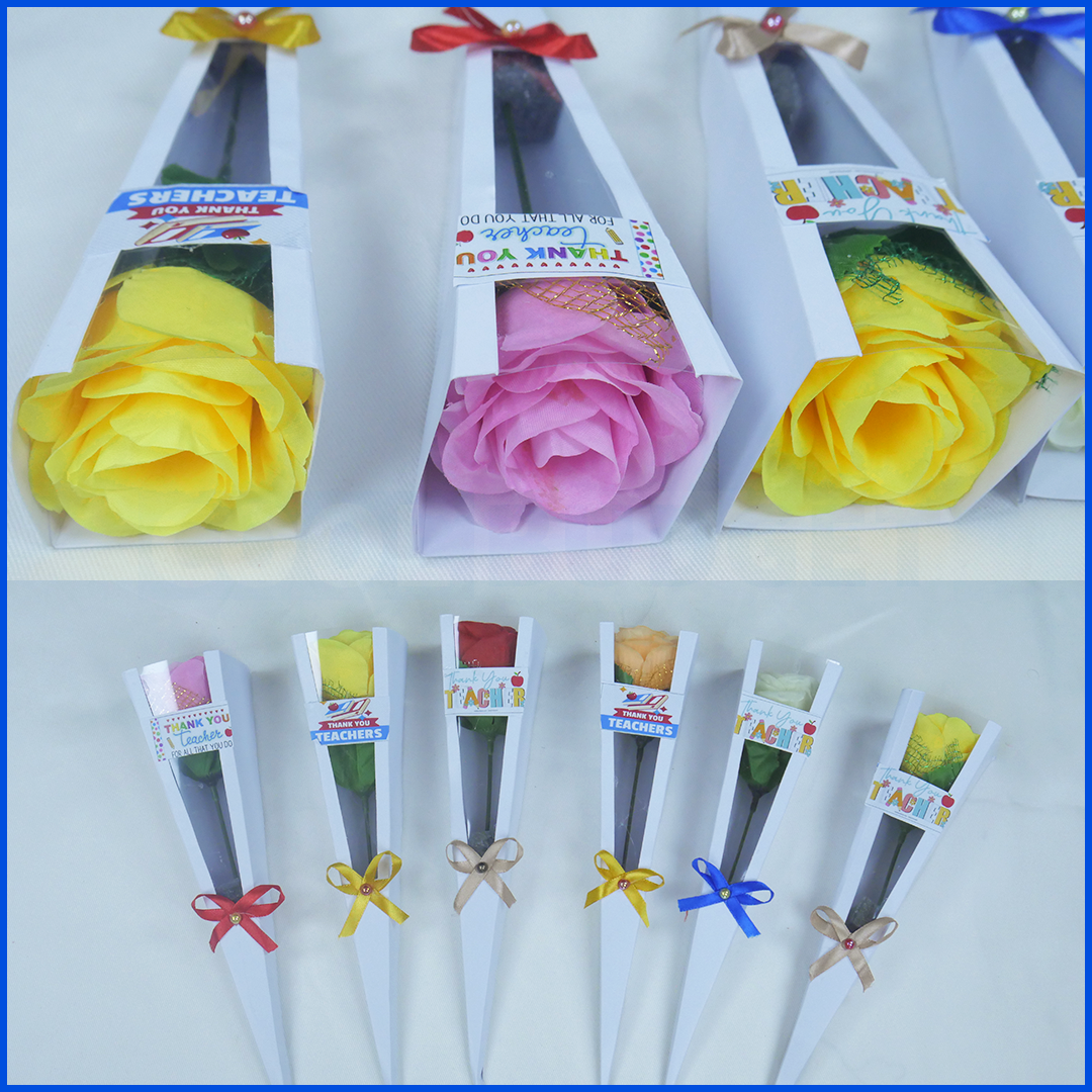 Teachers Day Special Rose Flower - 6 Pcs with Gifts Pack - Artificial Plastic Red Roses for Gifts With Pack Wrapping and Packing teachers day Gifts.