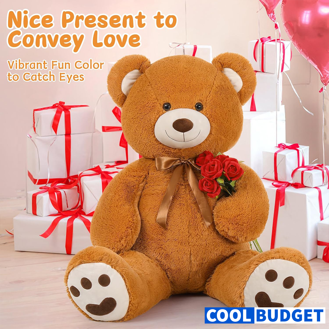 Teddy Bear Stuffed Animal 4ft, Big Teddy Bear Plush for Baby Shower, Life Size Stuffed Bear Gifts for Kids, Girls, Girlfriend, Women on Valentine, Christmas, Birthday（Brown ) - 4