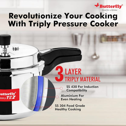 TEZ TRIPLY STAINLESS STEEL PRESSURE COOKER. OLC, 2 LITER - 3