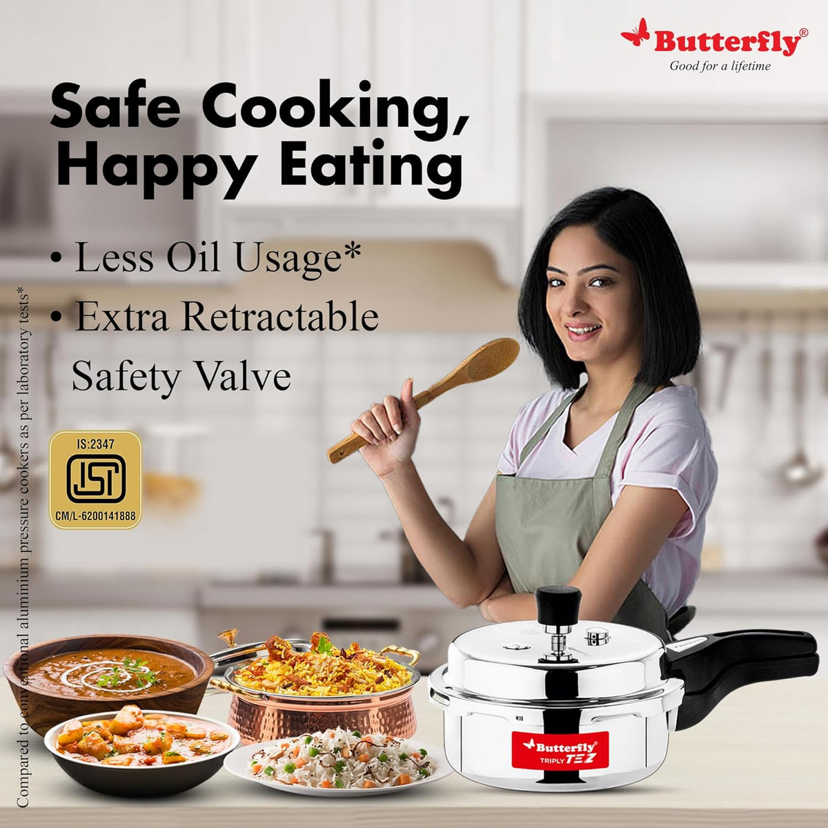 TEZ TRIPLY STAINLESS STEEL PRESSURE COOKER. OLC, 2 LITER - 5