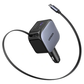 UGREEN 145W Retractable Cable With 2x Type-C+USB Car Charger – EC604 - 55910B - 1