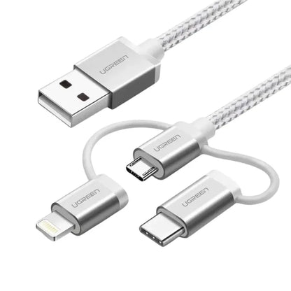 UGREEN MFi Certification 3-in-1 USB-A 2.0 Multifunction 1.5 Meter Cable with Braid – US186 - 50203 - 1
