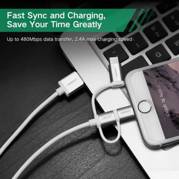 UGREEN MFi Certification 3-in-1 USB-A 2.0 Multifunction 1.5 Meter Cable with Braid – US186 - 50203 - 2