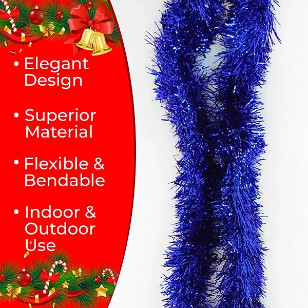 Vibrant Blue Tinsel Garland for Christmas Decor – 1 pcs - 1