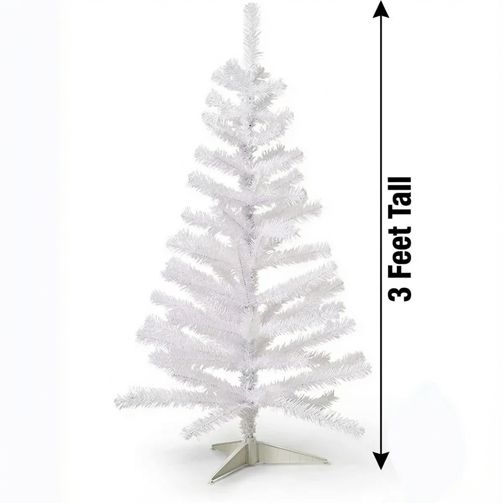 White Christmas Tree 3 ft Plastic stand - 2