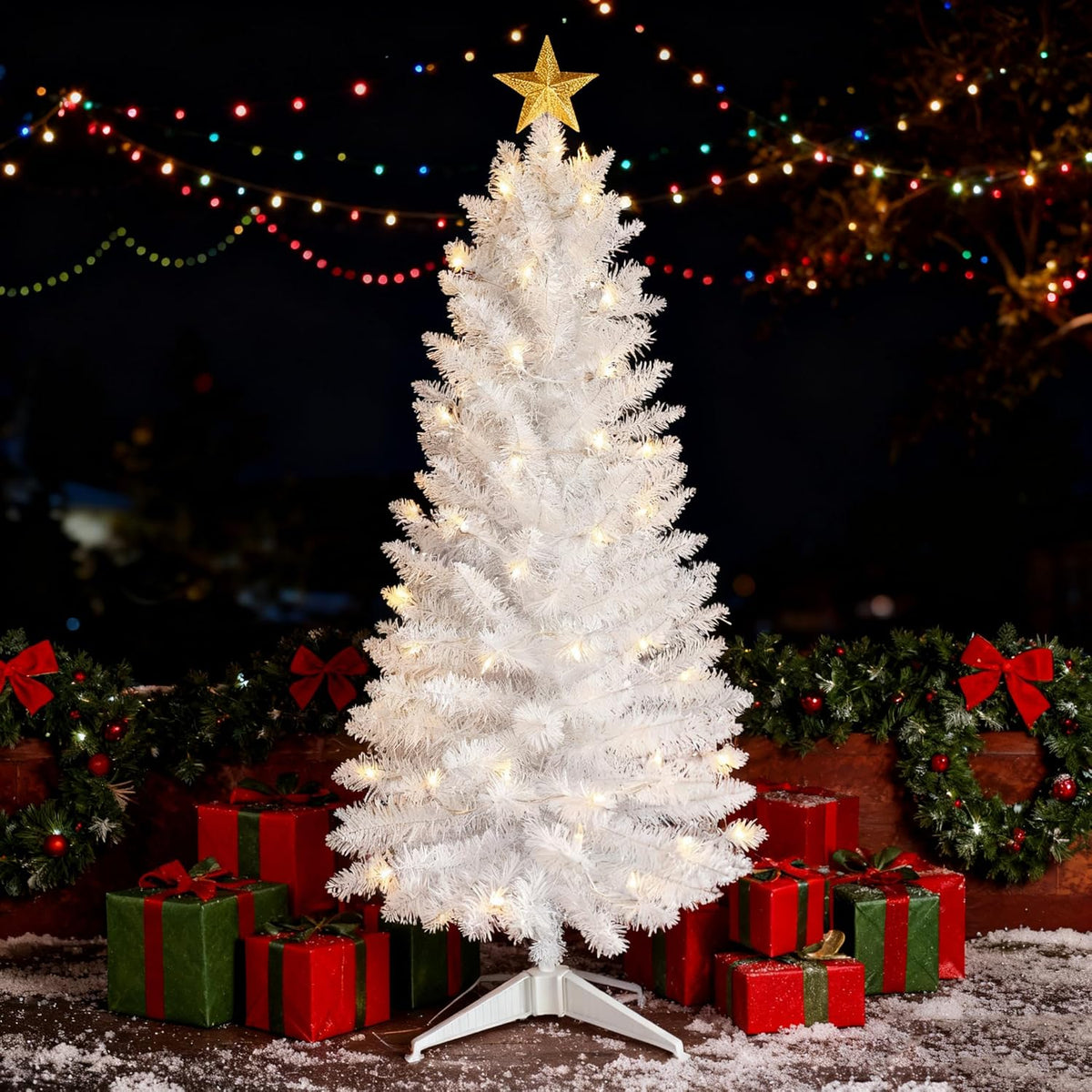 White Christmas Tree 4ft Plastic stand - 3