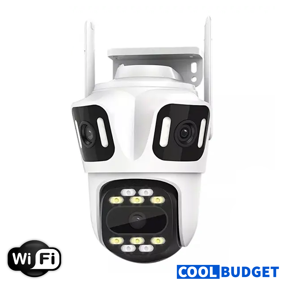 Wifi Triple Lens 3Mp CCTV Camera with Two Way Audio, Night Vision Color (code :1028A) - 1