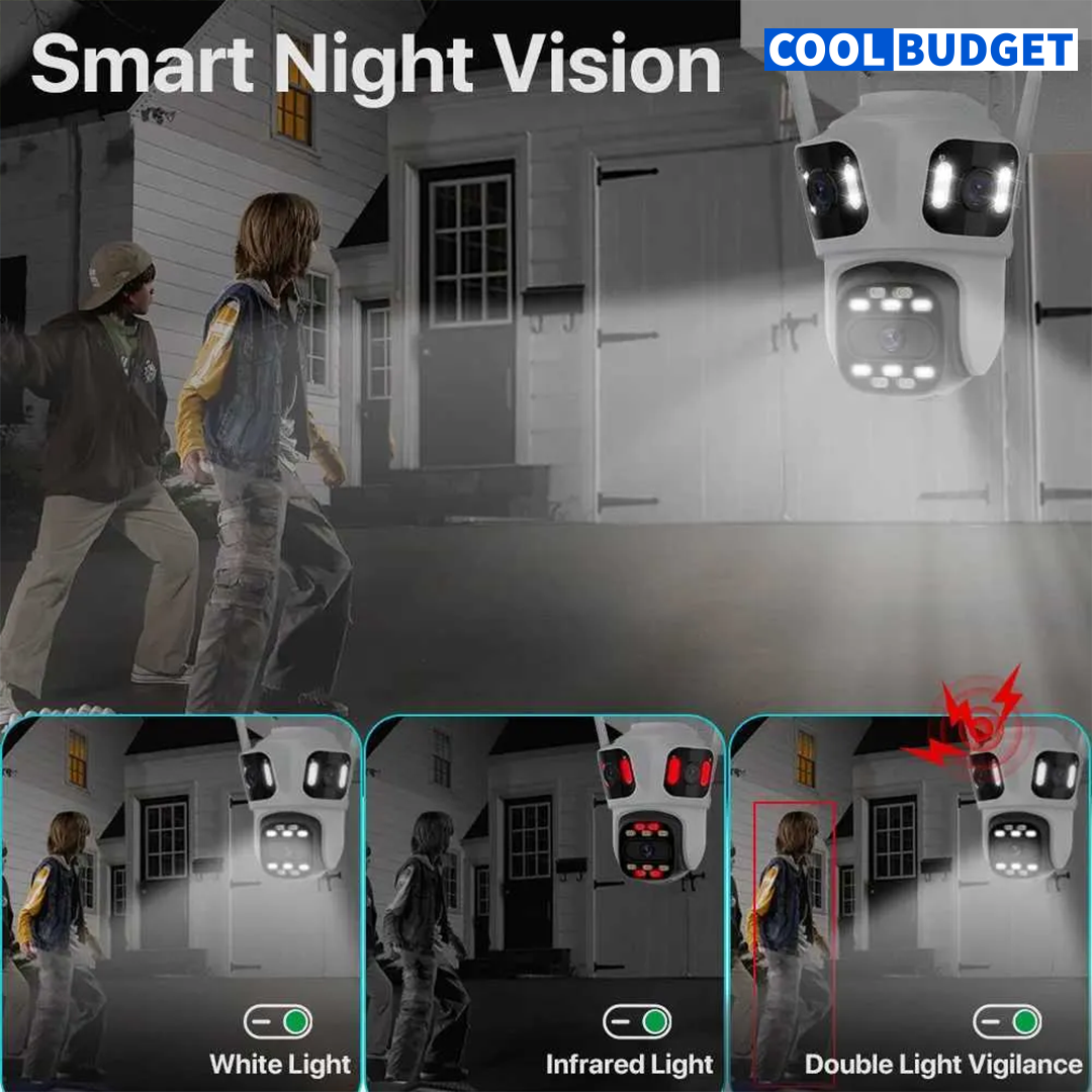 Wifi Triple Lens 3Mp CCTV Camera with Two Way Audio, Night Vision Color (code :1028A) - 3
