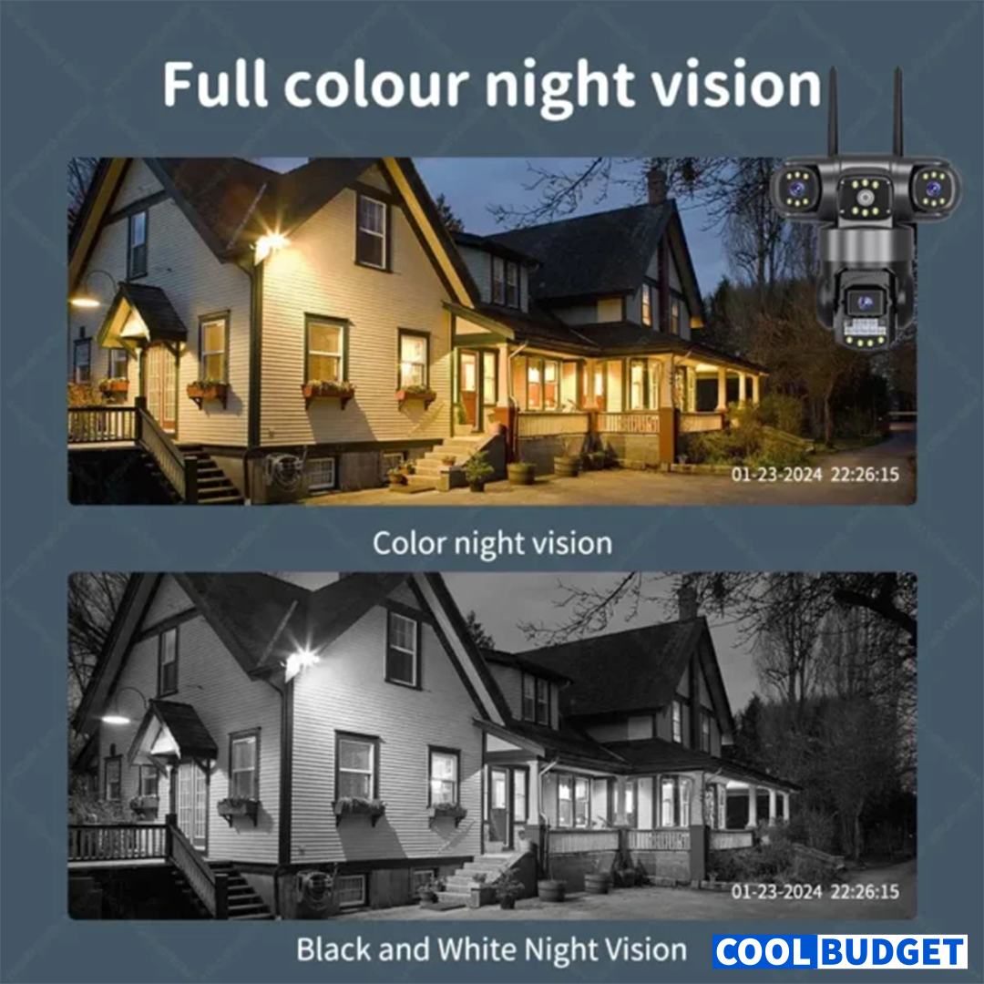 Wifi Triple Lens 6Mp CCTV Camera with Two Way Audio, Night Vision Color (code:1028B) - 2